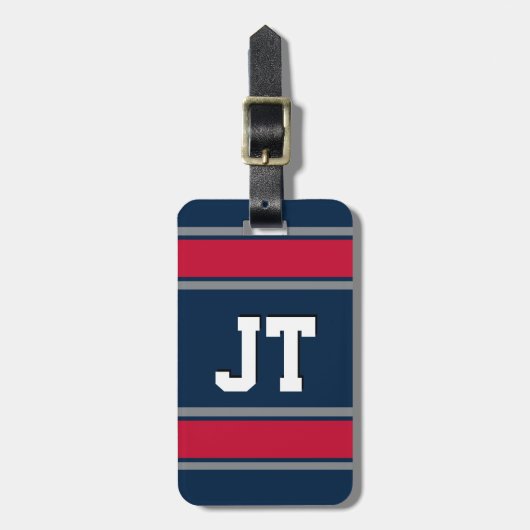 Étiquette À Bagage Bleu, Rouge et Argent Stripes Sport Monogrammes (Devant Vertical)