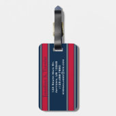 Étiquette À Bagage Bleu, Rouge et Argent Stripes Sport Monogrammes (Dos Vertical)