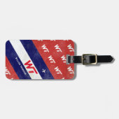 Étiquette À Bagage bleu rouge moderne rayé voyage (Devant horizontal)