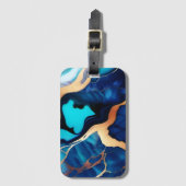 Étiquette À Bagage Bleu tendance en or faux marbre (Devant Vertical)