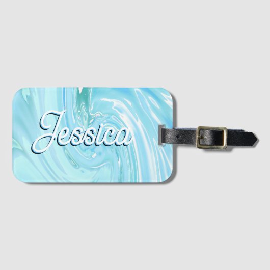 Étiquette À Bagage Bleu Tropical Acrylique Abstraite Pour Monogramme (Devant Horizontal)