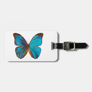 Étiquette À Bagage Bleu tropical et papillon turquoise