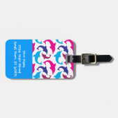 Étiquette À Bagage Bleu turquoise de dauphins de roses indien (Devant horizontal)