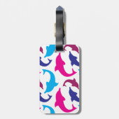 Étiquette À Bagage Bleu turquoise de dauphins de roses indien (Dos Vertical)