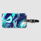 Étiquette À Bagage Bleu Turquoise Océan Fluide Marbre Art (Devant Horizontal)