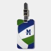 Étiquette À Bagage bleu vert équipe couleurs monogrammed volleyball (Devant Vertical)