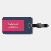 Étiquette À Bagage Bloc de couleur élégant Bleu foncé et rose foncé (Dos horizontal)