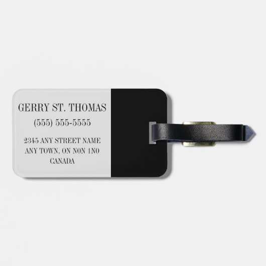Étiquette À Bagage Bloc de couleur initial noir et gris (Dos horizontal)
