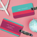 Étiquette À Bagage Bloc de couleur moderne Turquoise rose violet<br><div class="desc">Restez élégant en déplacement avec cette étiquette de bagages de blocs de couleur moderne dans le bleu turquoise, rose et violet coloré. Personnalisez cette balise avec vos informations et pour plus d'options comme changer la police et sa taille cliquez sur le bouton "Customiser". *Veuillez noter que le filigrane Zazzle qui...</div>