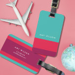 Étiquette À Bagage Bloc de couleur personnalisé Turquoise rose violet<br><div class="desc">Marque de bagages en bloc de couleur moderne et élégant en turquoise, rose et violet. Personnalisez cette balise avec vos informations et pour plus d'options comme changer la police et sa taille cliquez sur le bouton "Customiser". *Veuillez noter que le filigrane Zazzle qui apparaît dans l'aperçu du zoom n'apparaîtra pas...</div>