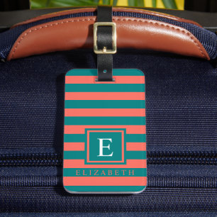 Étiquette À Bagage Bloc de couleur rose corail vert Turquoise customi