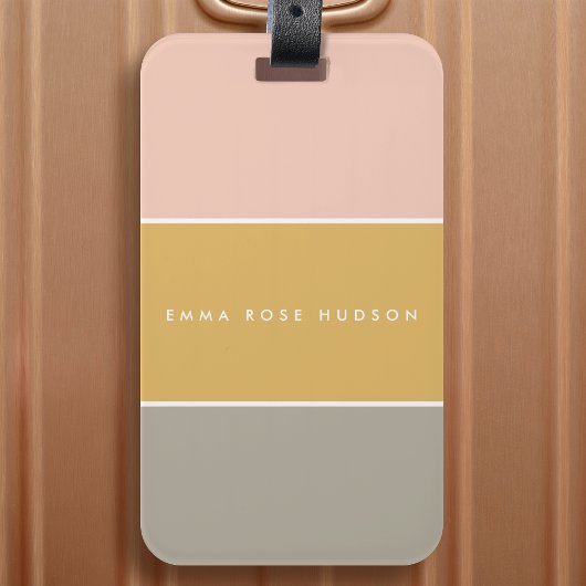 Étiquette À Bagage Blocage de couleur rose or gris rayure Monogramme