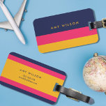 Étiquette À Bagage Blocage de couleur vive Bleu, rose et jaune<br><div class="desc">Marque à bagages en bloc de couleur moderne et élégant en bleu, rose et jaune gras. Personnalisez cette balise avec vos informations et pour plus d'options comme changer la police et sa taille cliquez sur le bouton "Customiser". *Veuillez noter que le filigrane Zazzle qui apparaît dans l'aperçu du zoom n'apparaîtra...</div>