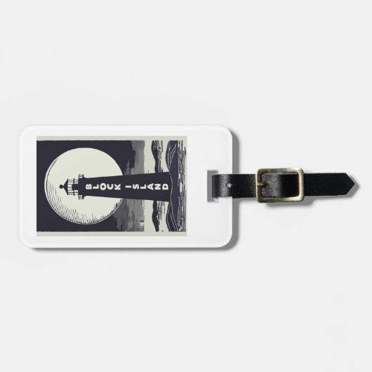 Étiquette À Bagage Block Island Lighthouse Rhode Island Moon (Devant horizontal)