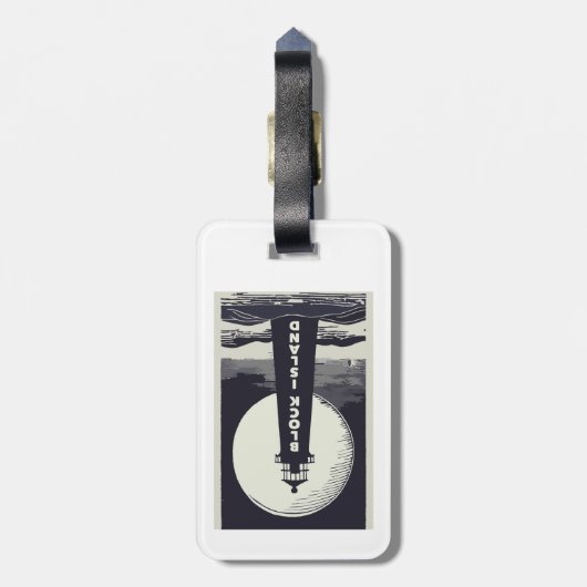 Étiquette À Bagage Block Island Lighthouse Rhode Island Moon (Dos Vertical)