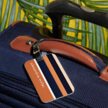 Étiquette À Bagage Blocs de couleurs modernes et tendance<br><div class="desc">Une étiquette à bagages design colorée avec un motif rayé dans les tons bleu marine orange en terre cuite et des tons neutres en terre dans un style moderne minimaliste. Le texte du monogramme peut être facilement customisé avec votre nom ou texte de votre choix pour une étiquette de bagage...</div>