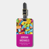 Étiquette À Bagage Blocs en plastique néon | Ajouter Votre Nom (Devant Vertical)