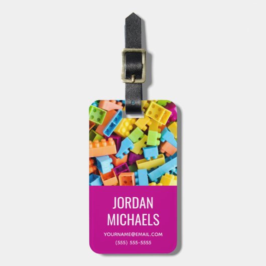 Étiquette À Bagage Blocs en plastique néon | Ajouter Votre Nom (Devant Vertical)