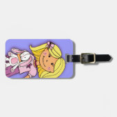 Étiquette À Bagage Blonde fille lapin violet enfants nommé étiquette  (Devant horizontal)