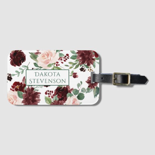 Étiquette À Bagage Blooms rustiques | Terracotta et Marsala Monogram (Devant Horizontal)