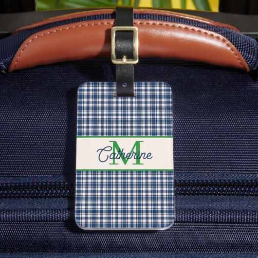 Étiquette À Bagage Blue and Green Gingham Plaid Tartan Monogram (Insitu Rectoal 2)
