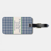 Étiquette À Bagage Blue and Green Gingham Plaid Tartan Monogram (Dos horizontal)