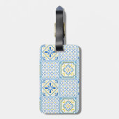 Étiquette À Bagage Blue and Yellow Mediterranean Italian Tile (Dos Vertical)
