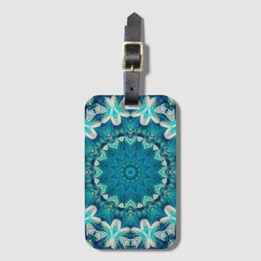 Étiquette À Bagage Blue Aqua Mandala Rosette Retro Hippie (Devant Vertical)