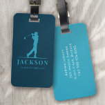 Étiquette À Bagage Blue Aqua Personnalisé Monogram Golfer<br><div class="desc">Ce design est composé d'un golfeur qui balance un club et de deux champs de texte que vous pouvez utiliser pour le personnaliser - peut-être avec un nom et une équipe de golf ou un club.</div>