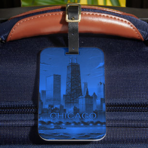 Étiquette À Bagage Blue Black Chicago Skyline