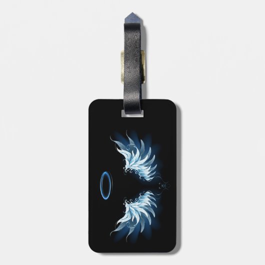 Étiquette À Bagage Blue Glowing Angel Wings on black background (Dos Vertical)