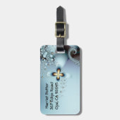 Étiquette À Bagage Blue Gold Cute Abstrait Floral (Devant Vertical)