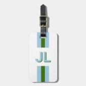 Étiquette À Bagage Blue Green Preppy Personnalisé Initial (Devant Vertical)