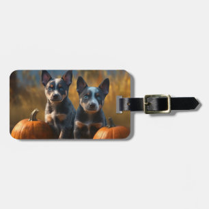 Étiquette À Bagage Blue Heeler Chiot Automne Citrouille de plaisir