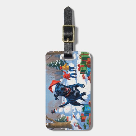 Étiquette À Bagage Blue Heeler Noël Festive Scène de neige (Devant Vertical)