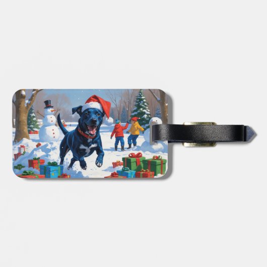 Étiquette À Bagage Blue Heeler Noël Festive Scène de neige (Dos horizontal)