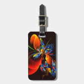 Étiquette À Bagage Blue Orange Floral Moderne Art Abstrait Motif #03 (Devant Vertical)