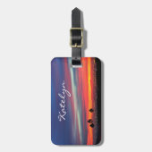 Étiquette À Bagage Blue orange nuages coucher de soleil photo nom per (Devant Vertical)