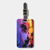 Étiquette À Bagage Blue Red Sunset Exotic Hawaiian Beach Palm Trees (Devant Vertical)