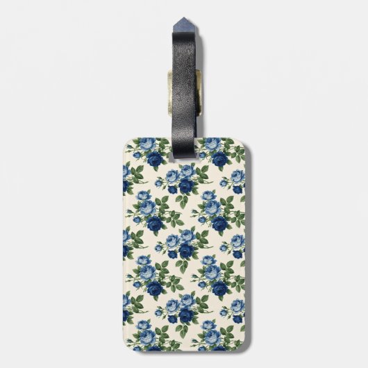 Étiquette À Bagage Blue Rose Floral Pattern (Dos Vertical)
