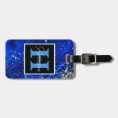Étiquette À Bagage Blue Shimmer Name & Monogram (Devant horizontal)