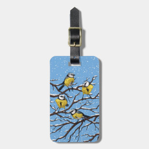 Étiquette À Bagage Blue tit birds en hiver