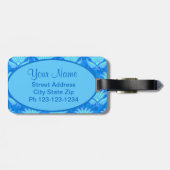 Étiquette À Bagage Blue Turquoise Art Nouveau Damask Monogramme (Dos horizontal)