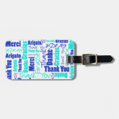 Étiquette À Bagage Blue Turquoise Multilingual Merci Word Collage (Devant horizontal)