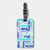 Étiquette À Bagage Blue Turquoise Multilingual Merci Word Collage (Devant Vertical)