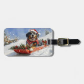Étiquette À Bagage Bluetick Coonhound Dog dans Sledge Noël (Devant horizontal)