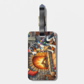 Étiquette À Bagage Bluetick Coonhound Fireplace with Christmas Lights (Dos Vertical)