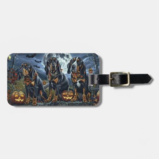 Étiquette À Bagage Bluetick Coonhound Halloween Éffrayant (Devant horizontal)