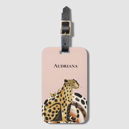 Étiquette À Bagage Blush Gold Leopard (Devant Vertical)