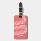 Étiquette À Bagage Blush Pink Mod Retro Stried Motif Nom personnalisé (Devant Vertical)